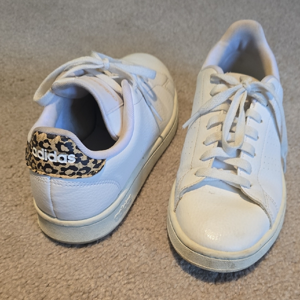 Adidas Women's White Sneakers with Leopard Accent